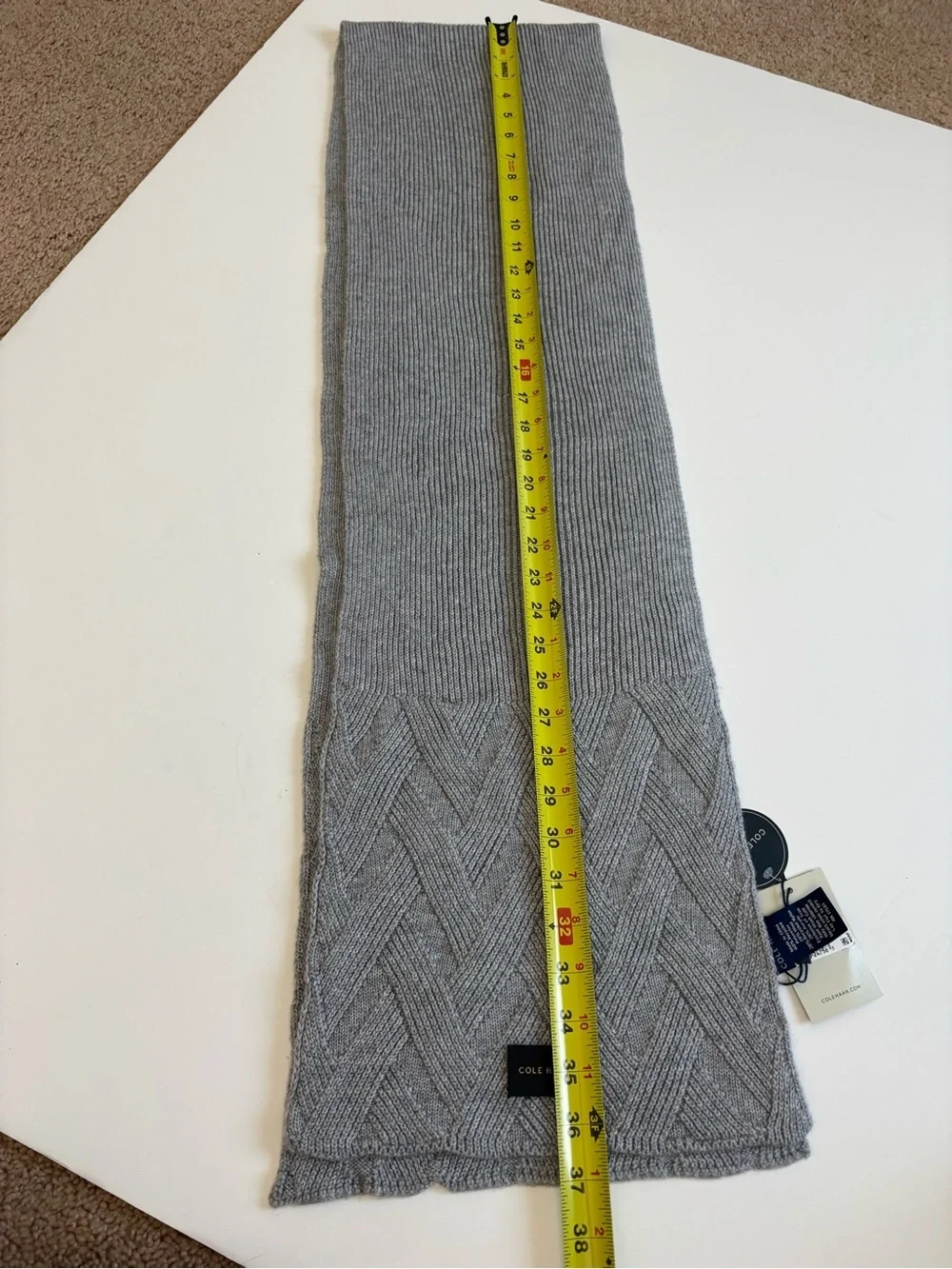 Cole Haan Lattice Rib Soft Gray Scarf New with Tags